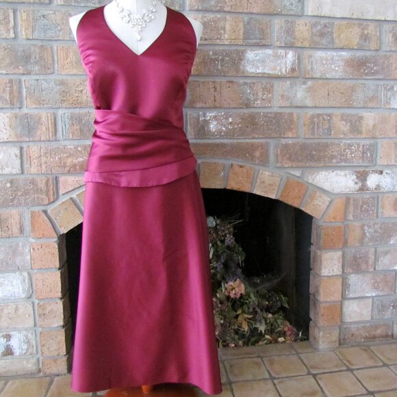 EVENING GOWN, 16, HALTER TOP + ELEGANT STOLE + LONG SKIRT -  BURGUNDY 3-PIECE - Picture 7 of 8